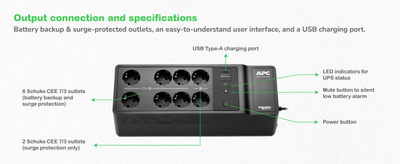 UPS APC Back-UPS 500VA, 300W, 8x Schuko, USB, ngjyrë e zezë