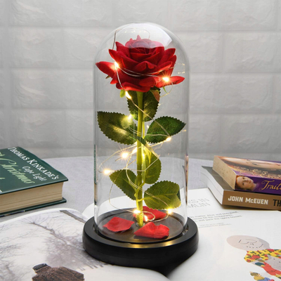 Декор вечна роза Lamex Eternal Rose in Glass, 22 cm, со LED осветлување, проѕирен