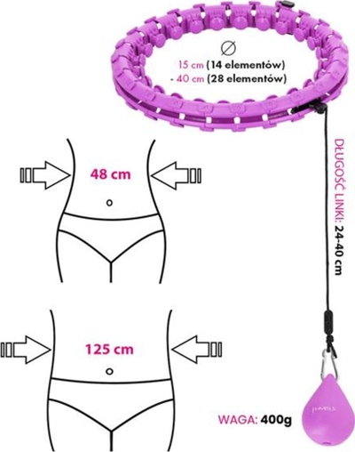 Set hula hoop fitness HMS HHW12 Plus Size me peshë, brez dobësimi BR163 Plus Size, vjollcë dhe i zi