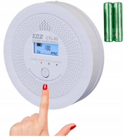 Detektor monoksidi karboni CTL-02, sensor elektrokimik, me alarm zanor edhe me dritë, ngjyrë e bardhë