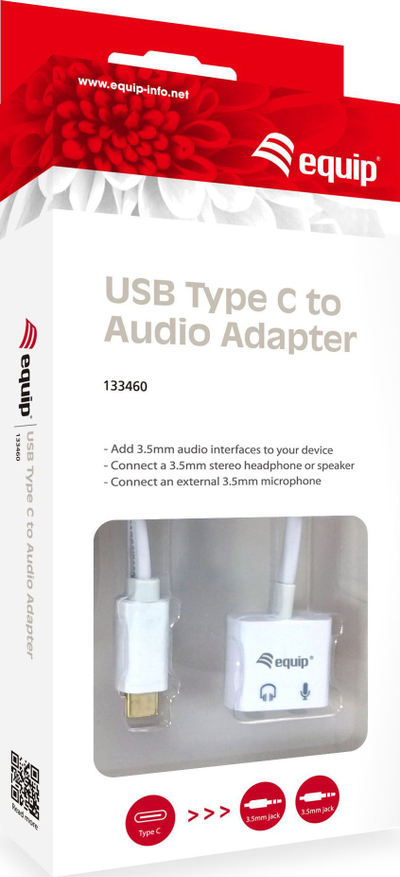 Adaptor audio Equip USB C, 2x 3.5mm, i bardhë