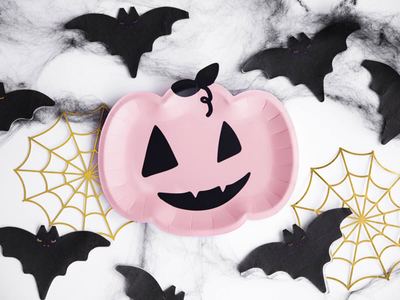 Pjata letre për dekor Halloween, formë kungulli, set me 6 copë, rozë