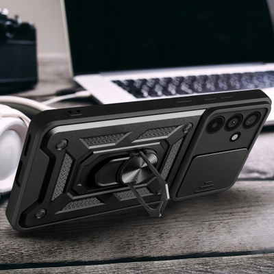Kapak telefoni Tech-Protect Camshield Pro për Galaxy A26 5G, me kapak kamere me rrëshqitje, unazë 360°, i zi