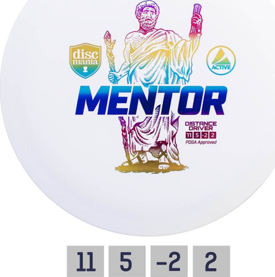 Disk golf Discmania Active Mentor, distance driver, 168g, i bardhë