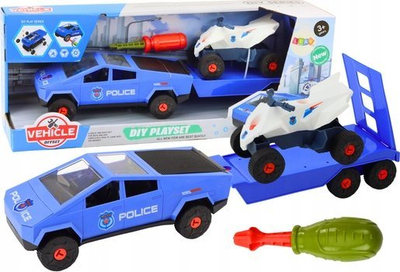Set lodrash me makinë moderne, quad bike edhe kamion tërheqës, blu