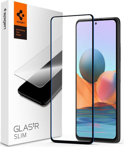 Mbrojtës ekrani Spigen GlasTR Slim për Xiaomi Redmi Note 10 Pro, xham i plotë, i zi