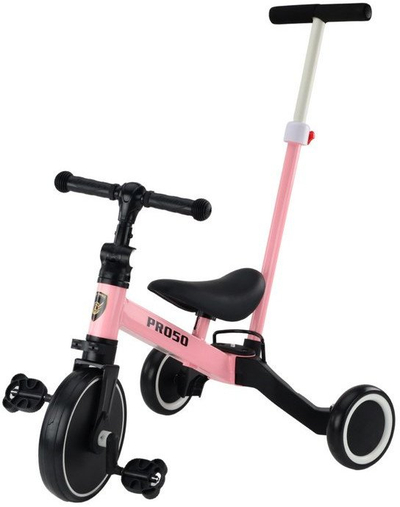 Трицикл за деца PRO50 Tricycle With Push Handle, метален, со рачка за туркање, розов