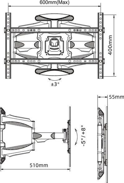 Mbajtëse muri TV Ergosolid K600, 45"-70", VESA 600x400, e zezë