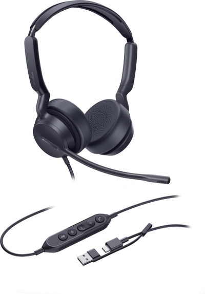 Слушалки со кабел Yealink UH42 Dual UC, USB A и USB C, со микрофон со намалување на бучава, црни