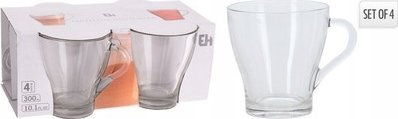 Сет чаши за кафе и чај, 4 парчиња, 300 ml, проѕирно стакло