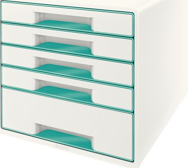 Kuti me sirtarë Leitz CUBE WOW, 5 sirtarë, plastikë, e bardhë perlë me blu akull