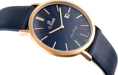 Orë për meshkuj G.Rossi 10853A-6F3, quartz, rrip lëkure, blu