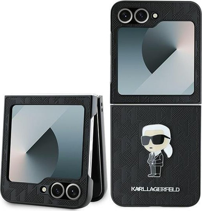 Mbulesë telefoni Karl Lagerfeld Ikonik Pin, Saffiano Monogram, për Samsung Galaxy Z Flip 6, e zezë