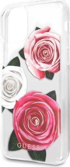 Kapak telefoni Guess Flower Desire, për iPhone 11 Pro, TPU, transparent rozë e bardhë