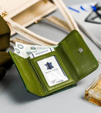 Portofol gocash Lorenti, lëkurë natyrale me shkëlqim, RFID, jeshil