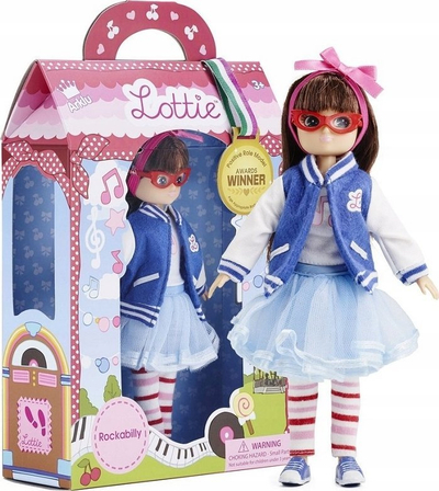 Kukull Lottie me xhaketë vintage dhe syze, për kalamaj
