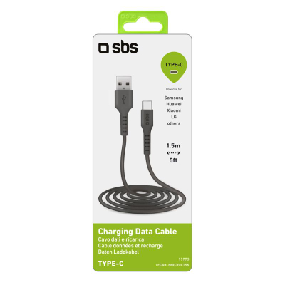 Kabllo USB SBS Mobile TECABLEMICROC15K, USB A me USB C, 1.5m, e zezë