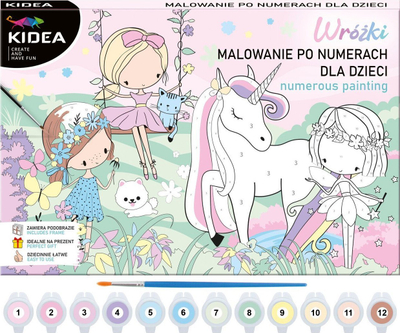 Set pikturimi me numra Kidea Fairies, kanavacë për fëmijë, me ngjyra pastel, shumëngjyrësh