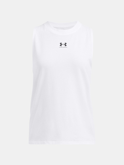 Bluzë pa mëngë Under Armour Rival për femra, poliester, e bardhë e zezë, madhësia SM