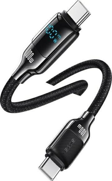 Kabllo USB C në USB C Usams, 1.2m, 100W, ekran dixhital, e zezë