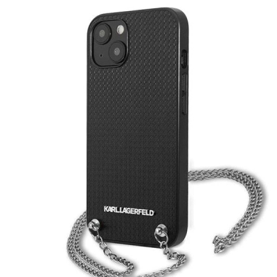 Kapak telefoni Karl Lagerfeld KLHCP13MPMK, për iPhone 13 6.1", kapak i fortë lëkurë me zinxhir, i zi
