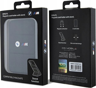 Portofol MagSafe BMW Wallet Card Slot Stand Case BMWCSMMPGK M Edition, mbajtës kartash, me stand, i zi