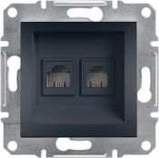 Prizë telefonike dyfishe Schneider Electric Asfora EPH4200171, për montim të fshehtë, anthracite