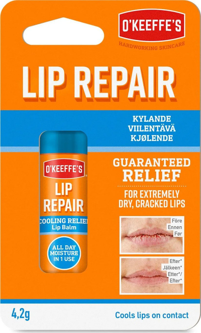Balsam për buzë O'Keeffe's Lip Repair Cooling Stick, 4.2g, efekt ftohës, portokall