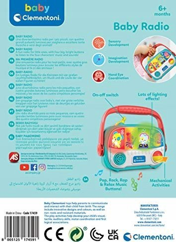Lodër edukative Clementoni Baby Radio, muzikë dhe drita, 6+ muajsh, shumëngjyrëshe