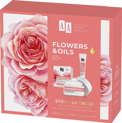Set dhurate kozmetike AA Flowers &amp; Oils Lifting Effect 65+, krem dite e nate, krem sysh edhe buzësh