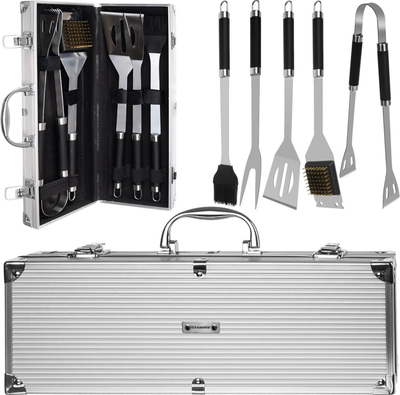 Set veglash për barbecue, 5 copa, në çantë alumini, ngjyrë argjendtë