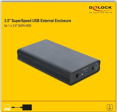 Kuti e jashtme për disk DeLOCK, 3.5" SATA, USB 3.1 Gen 1, e zezë