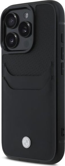 Futrollë telefoni BMW Sign për iPhone 16 Pro Max, lëkurë, xhep kartash, e zezë