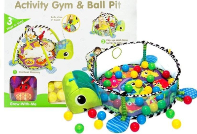 Tapet edukativ me topa Leantoys Turtle 3 në 1, pishinë topash, me hark lodrash, shumëngjyrësh