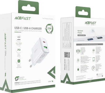 Karikues muri Acefast A25, 20W, 2 porta USB A dhe USB C, i bardhë