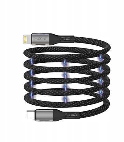 Kabllo magnetik Maxlife MXUC-11 USB-C në Lightning, 1 m, 27W, najlon i zi