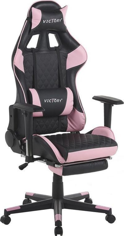 Karrige gaming Beliani VICTORY, lëkurë sintetike, me jastëkë, rozë e zezë