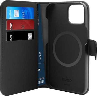 Këllëf‑portofol Puro Wallet Detachable MagSafe, për iPhone 14 Plus, 2 në 1, i zi