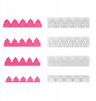 Set kallëpash për dekor tortash Lace, 4 copë, plastikë, të bardha