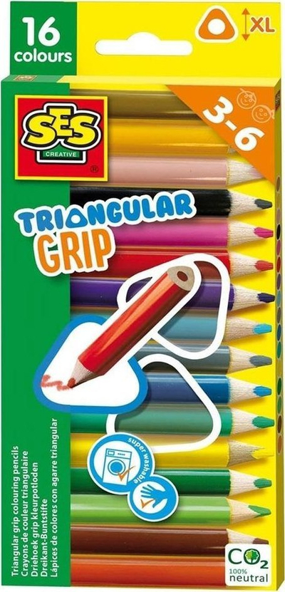 Lapsa ngjyrues SES Creative Triangular Grip, set 16 copë, shumëngjyrëshe