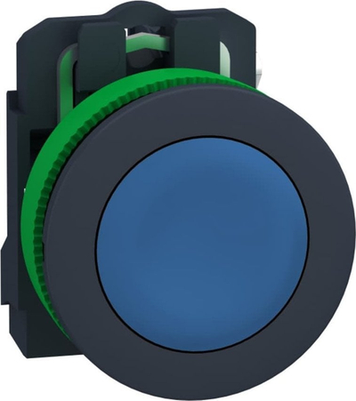 Buton i sheshtë plastik Schneider Electric Harmony XB5 XB5FA61, 1NO, kthim automatik, blu