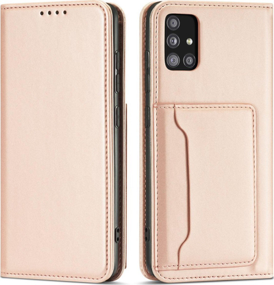 Mbulesë telefoni Hurtel Magnet Card Case për Samsung Galaxy A13 5G, me xhep për karta, me mbajtëse, rozë