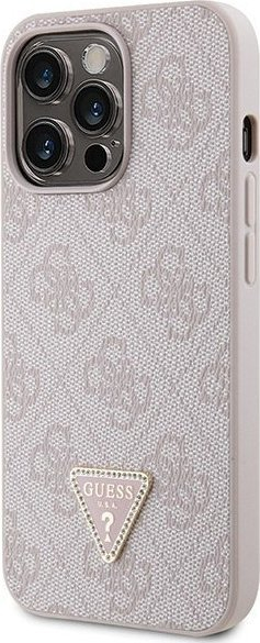 Mbulesë telefoni Guess Crossbody 4G Metal Logo GUHCP13LP4TDSCPP, për iPhone 13 13 Pro, kapak i fortë me rrip, rozë
