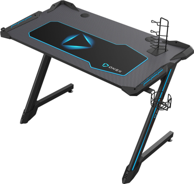Tryezë gaming ONEX GD1200Z, me drita RGB LED, me mouse-pad gjithë tavolinën, e zezë me vija blu