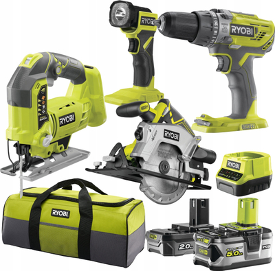 Set veglash me bateri Ryobi R18DDJSCSP-242S, 18V ONE+, 2x bateri 2Ah dhe 4Ah, jeshile