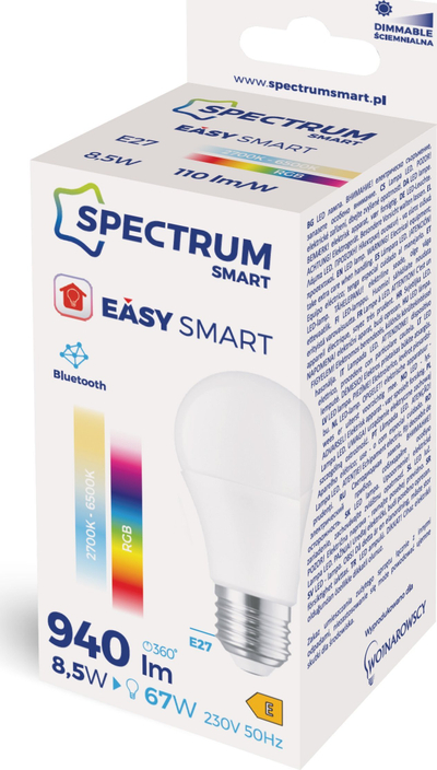 Llampë e zgjuar LED Spectrum Smart Easy Smart, E27, 8.5W RGB me Bluetooth, e bardhë