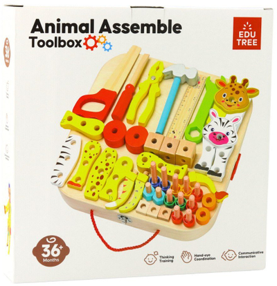 Set lojërash druri Wooden Craft Kit Animals, 59 pjesë, valixhe, shumëngjyrësh