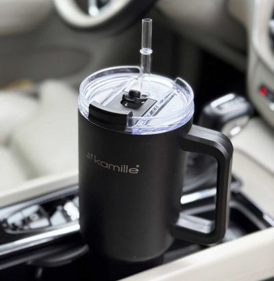 Термос од челик KINGHOFF KM-2172, 1200 ml, со рачка и цевка за пиење, сребрена