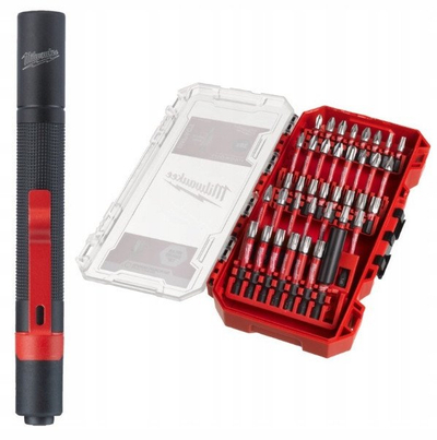Set bitash Milwaukee Shockwave 38 copë me elektrik dore Trueview, 100 lumens, me bateri