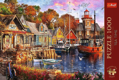 Puzzle Trefl Premium Plus Seaside Harbour, 1000 copa, peizazh nga deti, shumëngjyrësh